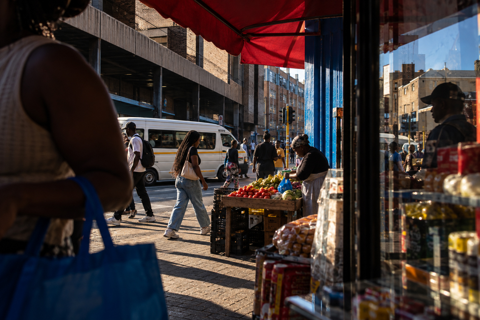 People and everyday commerce along an urban pavement